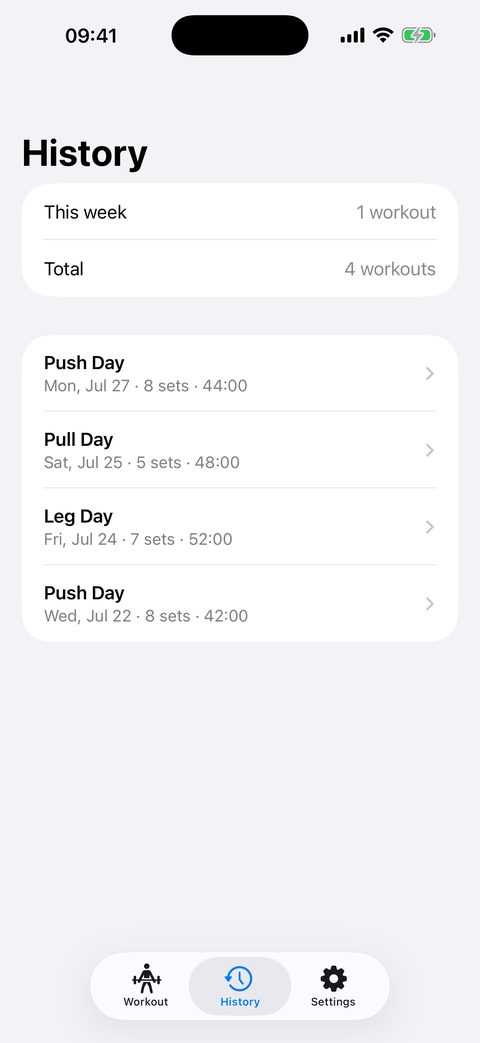 Workout history